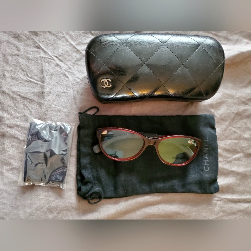 Chanel Women's Black & White Red Camellia Tweed Line Glasses Frames Rare